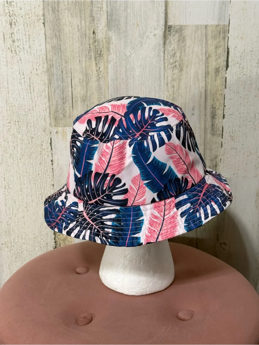 Robin Ruth Blue & Pink Tropical Leaf Bucket Hat Cancun